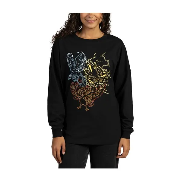Articuno, Zapdos & Moltres Black Oversize Long-Sleeve T-Shirt - Women